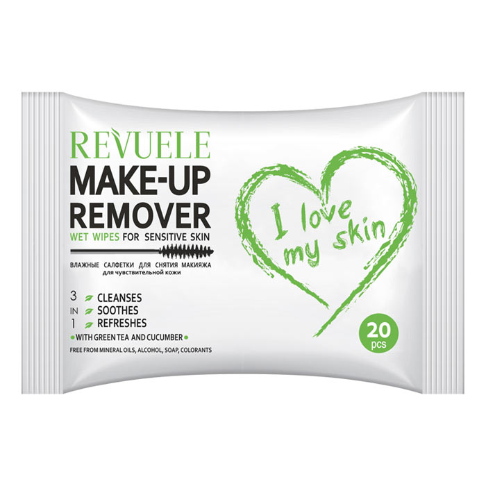 Picture of REVUELE I LOVE MY SKIN MAKEUP REMOVAL WET WIPES, GREEN TEA AND CUCUMBER